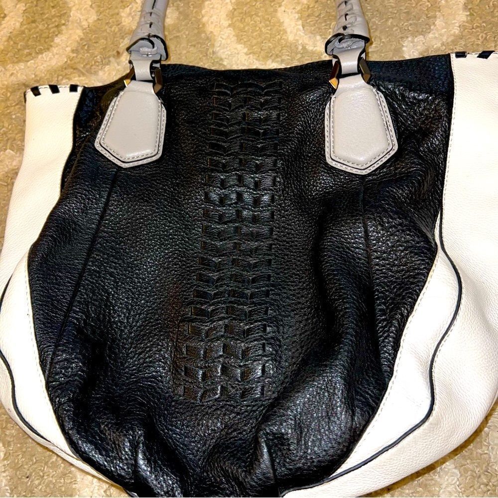 Oryany Black And White Leather Tote Bag